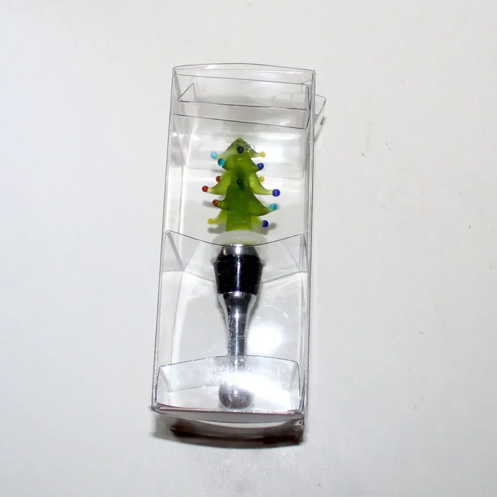 Pier 1 Imports Bottle Stopper Glass Christmas Tree stainless steel NEW NOS